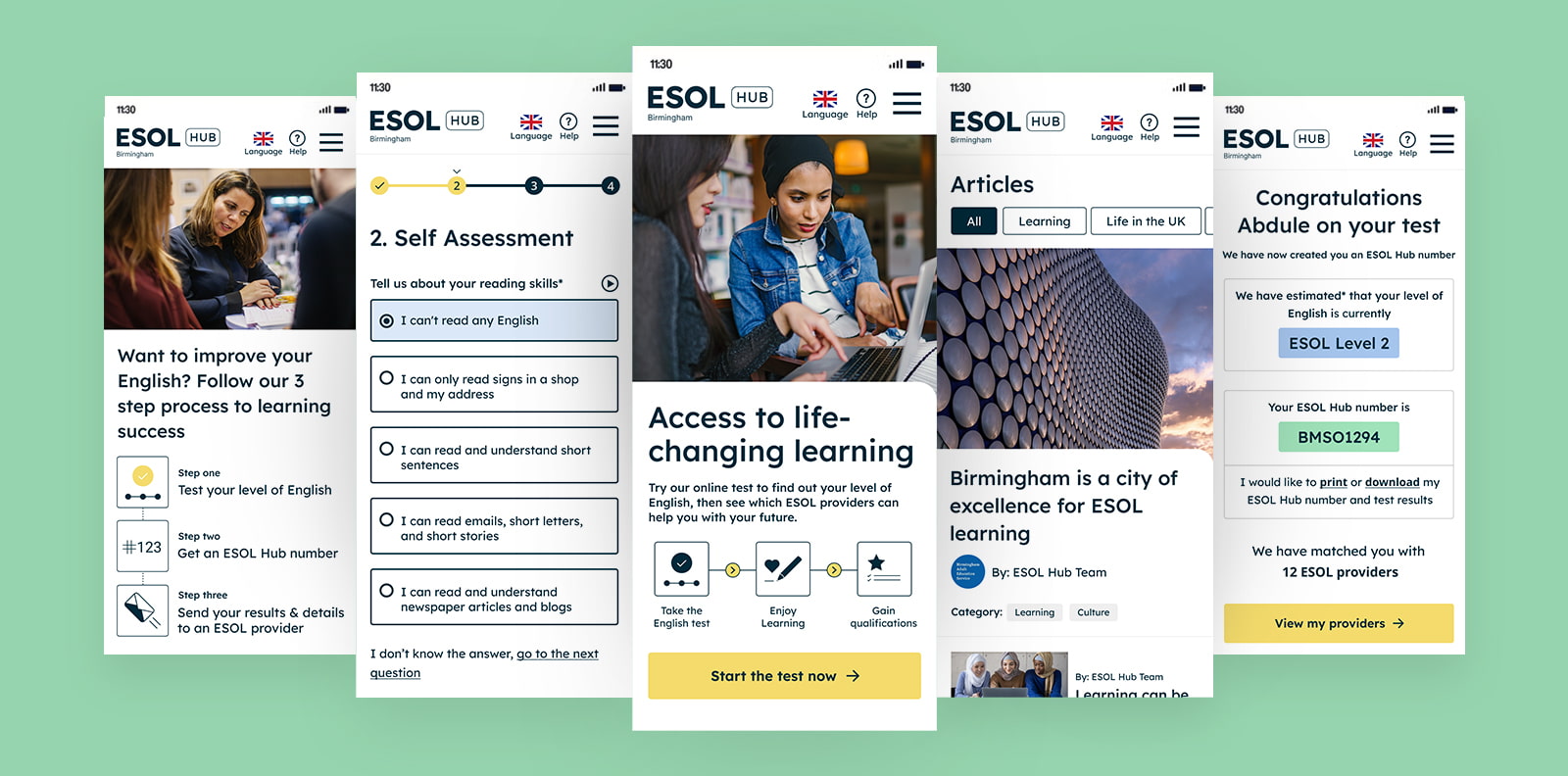 Fablr case study - Birmingham Adult Education Service ESOL Hub - Mobile UI